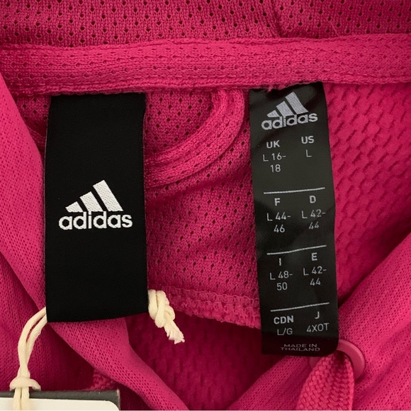 Adidas Womens Large Hooded Pullover Sweatshirt Pink White Drawstring Mesh New - Picture 7 of 8